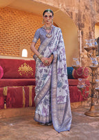 Monjolika Fashion Light Lavender Floral Print Silk Blend Saree