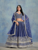 Monjolika Fashion Art Silk Embroidered Blue Designer Lehenga Choli