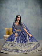 Monjolika Fashion Art Silk Embroidered Blue Designer Lehenga Choli