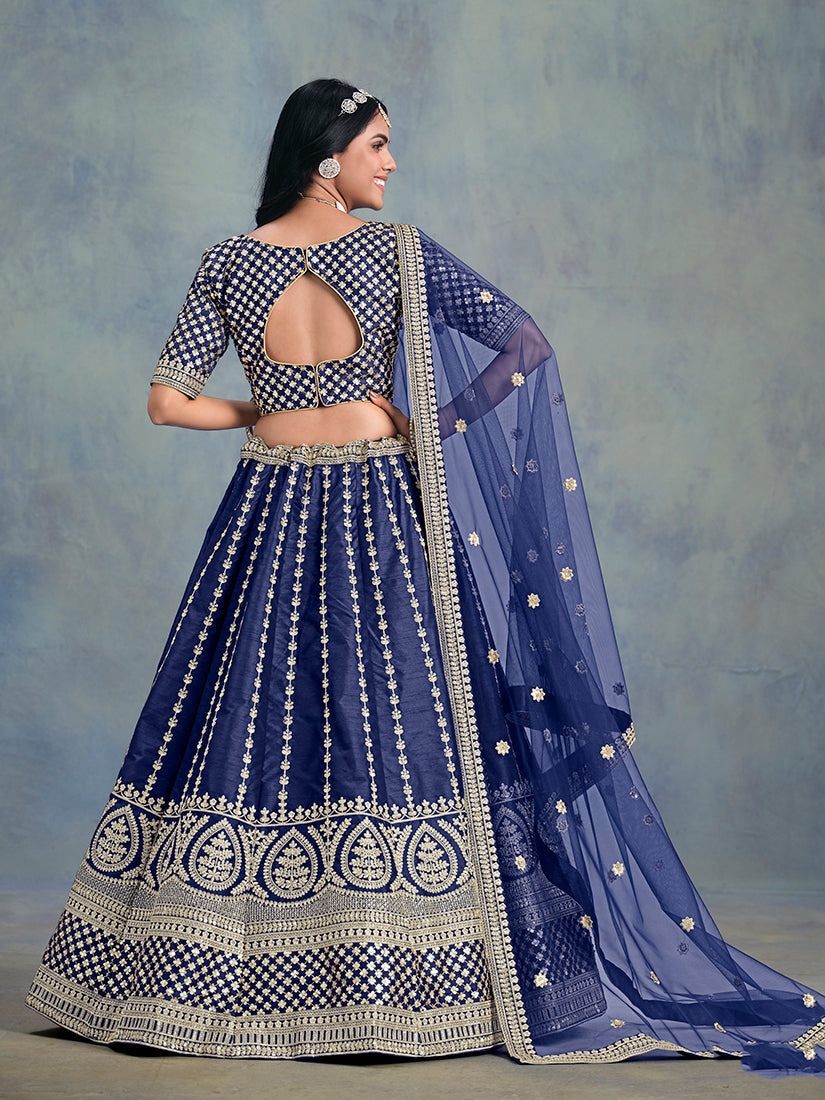 Monjolika Fashion Art Silk Embroidered Blue Designer Lehenga Choli