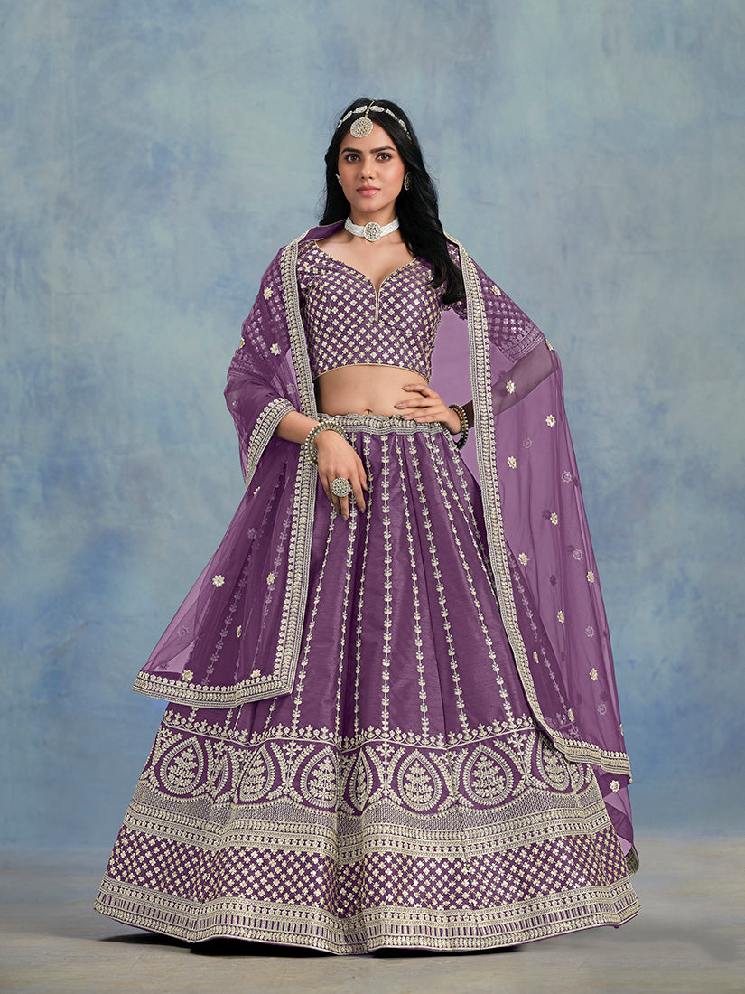 Monjolika Fashion Art Silk Embroidered Orange Designer Lehenga Choli