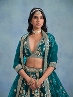 Monjolika Fashion Rama Green Art Silk Designer Wedding Lehenga Choli