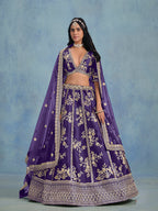 Monjolika Fashion Purple Art Silk Designer Wedding Lehenga Choli