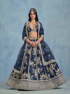 Monjolika Fashion Navy Blue Art Silk Designer Wedding Lehenga Choli