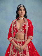 Monjolika Fashion Red Art Silk Designer Wedding Lehenga Choli