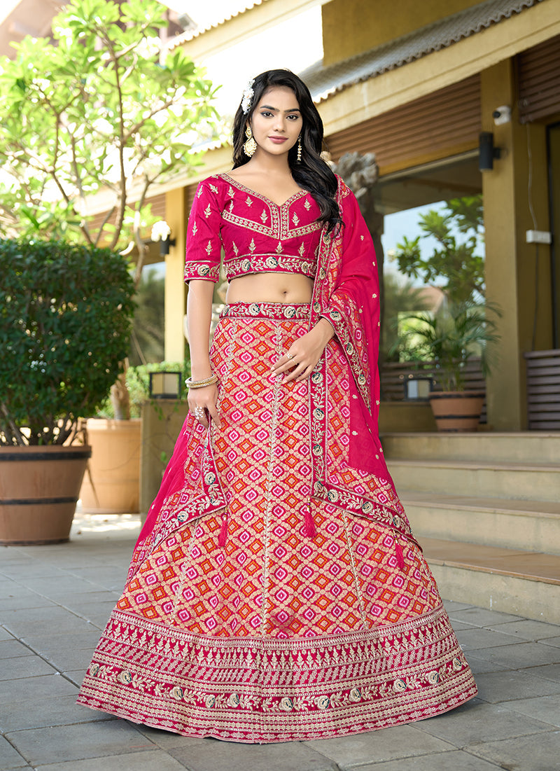 Monjolika Fashion Rani Pink Pure Viscose Jacquard Lehenga Choli Set