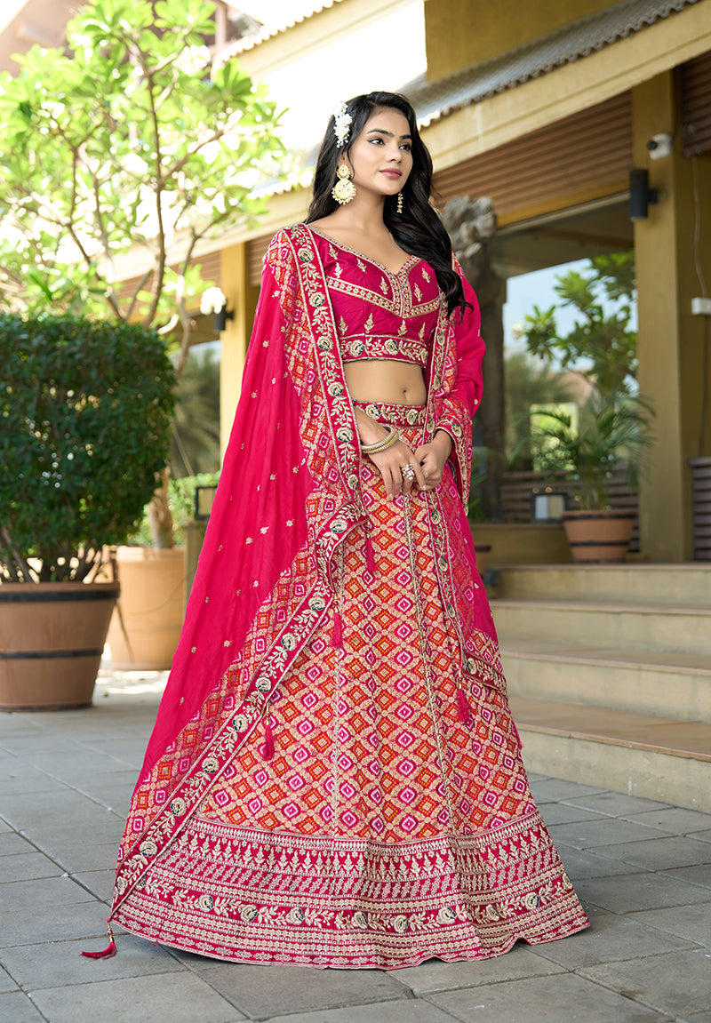 Monjolika Fashion Rani Pink Pure Viscose Jacquard Lehenga Choli Set