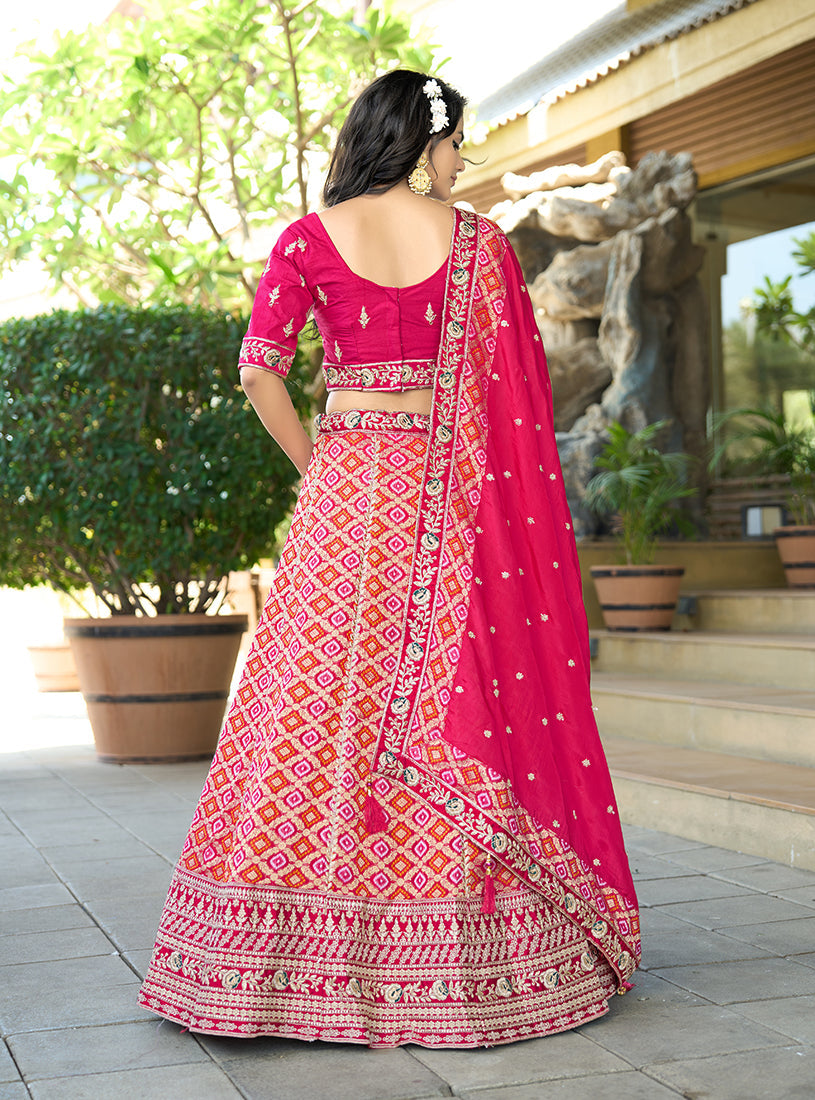 Monjolika Fashion Rani Pink Pure Viscose Jacquard Lehenga Choli Set
