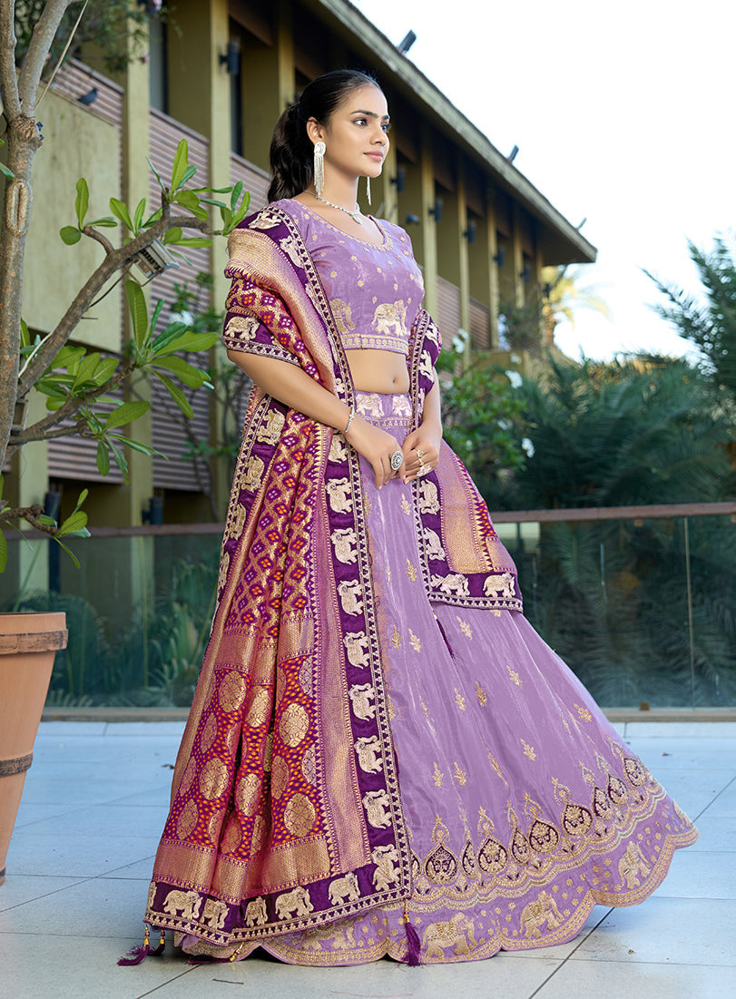 Monjolika Fashion Lavender Embroidered Viscose Lehenga Choli