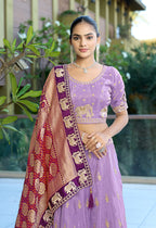 Monjolika Fashion Lavender Embroidered Viscose Lehenga Choli
