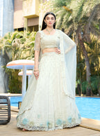 Monjolika Fashion White Embellished Lehenga Choli In Organza