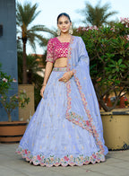 Monjolika Fashion Sky Blue Embroidered Viscose Lehenga Choli