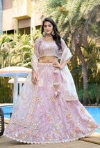 Monjolika Fashion Silk Embroidered Light Pink Designer Lehenga Choli