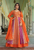 Monjolika Fashion Orange And Pink Embroidered Anarkali Gown - Distacart