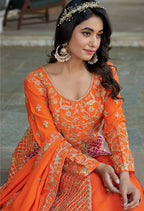 Monjolika Fashion Orange And Pink Embroidered Anarkali Gown - Distacart