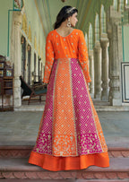 Monjolika Fashion Orange And Pink Embroidered Anarkali Gown - Distacart