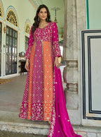 Monjolika Fashion Rani Pink And Orange Embroidered Anarkali Gown - Distacart