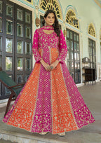 Monjolika Fashion Rani Pink And Orange Embroidered Anarkali Gown - Distacart