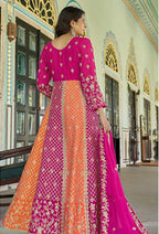 Monjolika Fashion Rani Pink And Orange Embroidered Anarkali Gown - Distacart