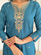 The52 Rama Embroidered Viscose Blend Fabric Straight Kurta, Pant and Dupatta Set - Distacart