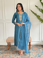 The52 Rama Embroidered Viscose Blend Fabric Straight Kurta, Pant and Dupatta Set - Distacart