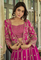Monjolika Fashion Magenta Chinnon Heavy Embroidered Koti Style Lehenga Choli