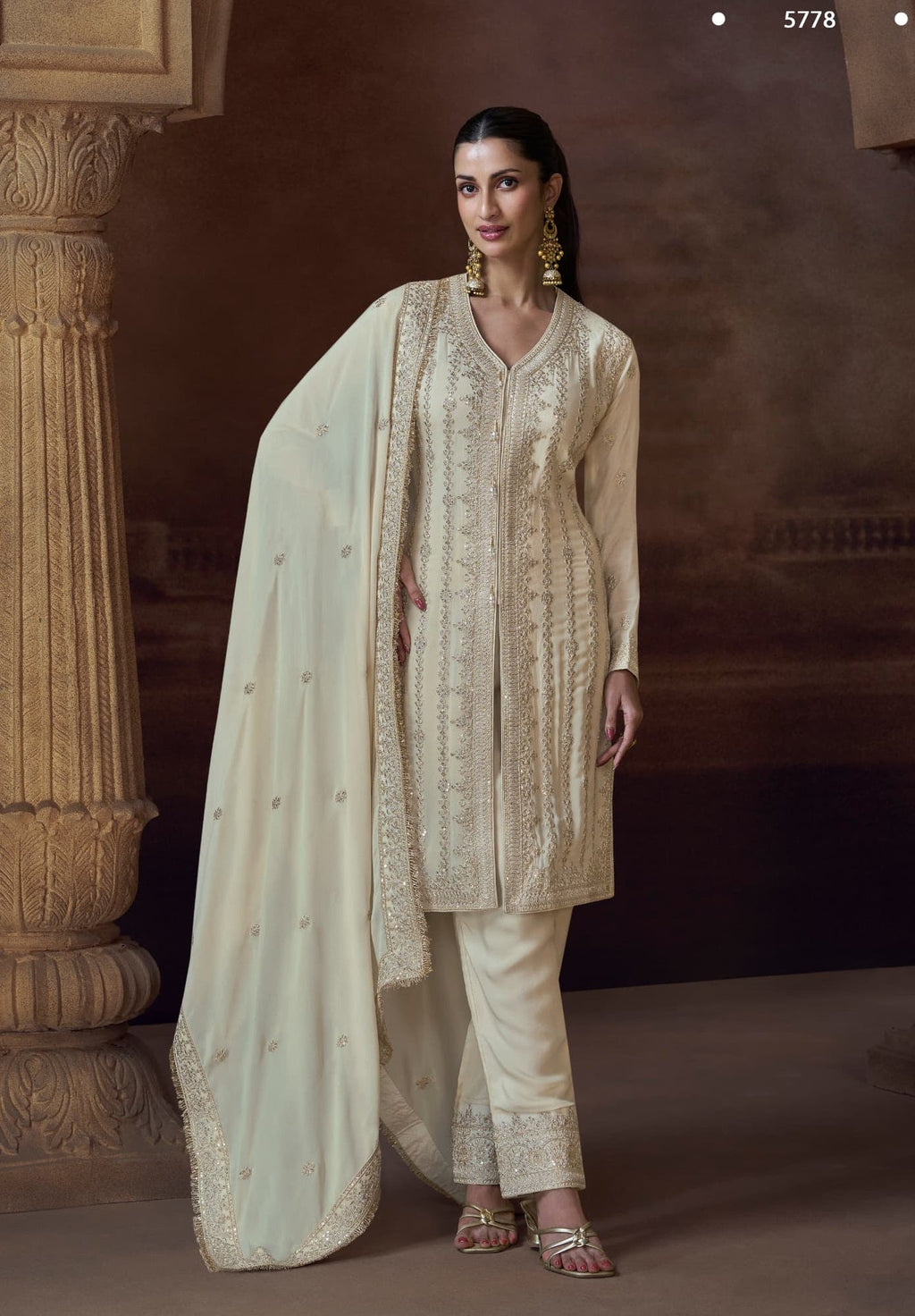 Anaita White Heavy Chinon Stitched Salwar Suit With Sequence Embroidery Work - Distacart