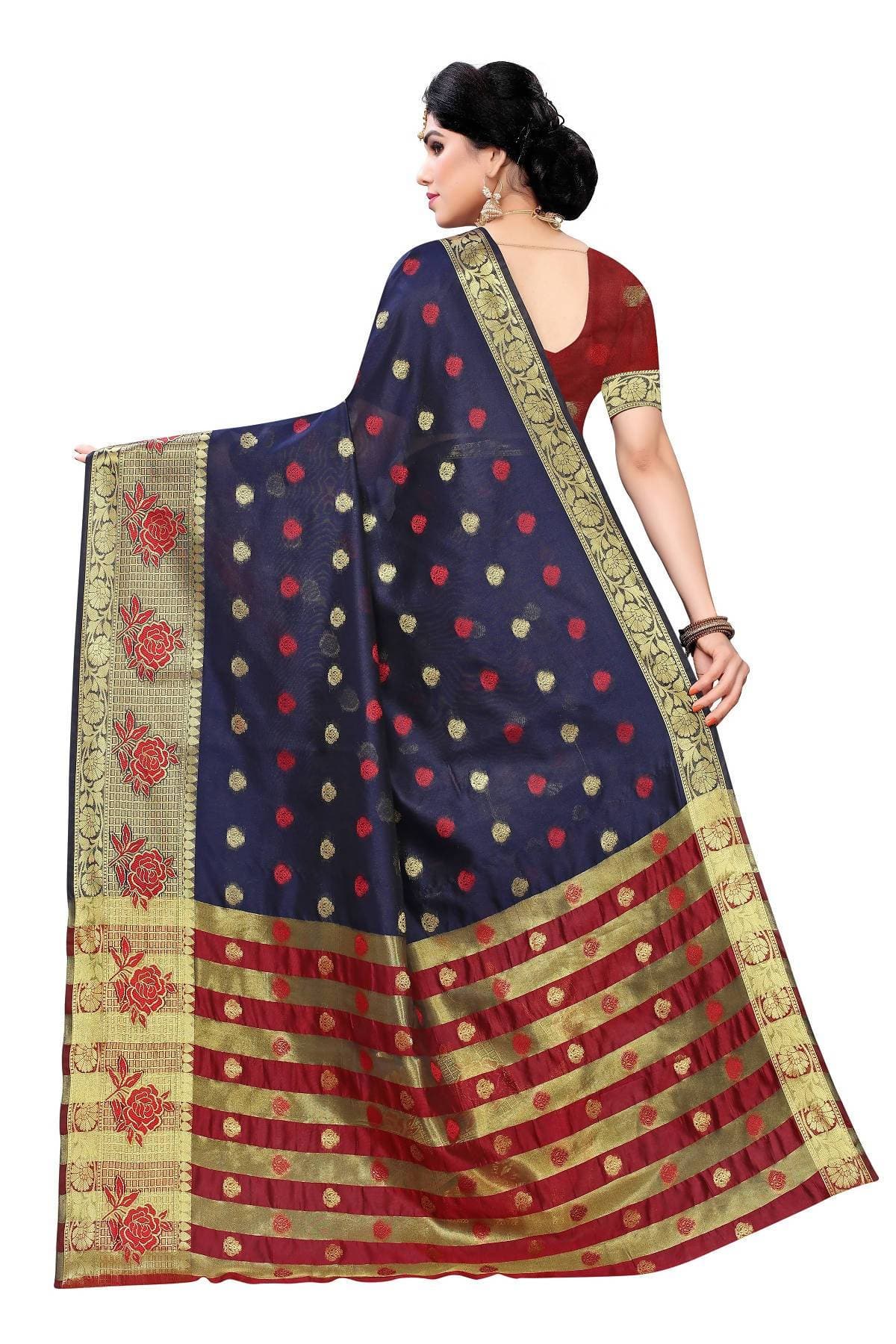 Vamika Banarasi Jaquard Navy Blue Weaving Saree
