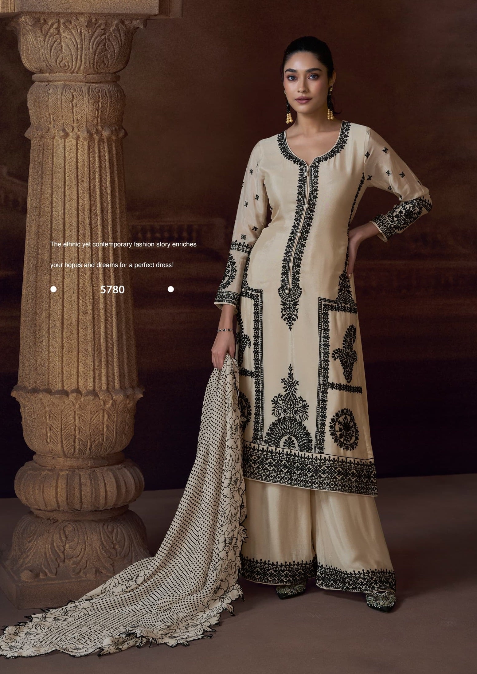 Anaita Beige Heavy Chinon Stitched Salwar Suit With Sequence Embroidery Work - Distacart