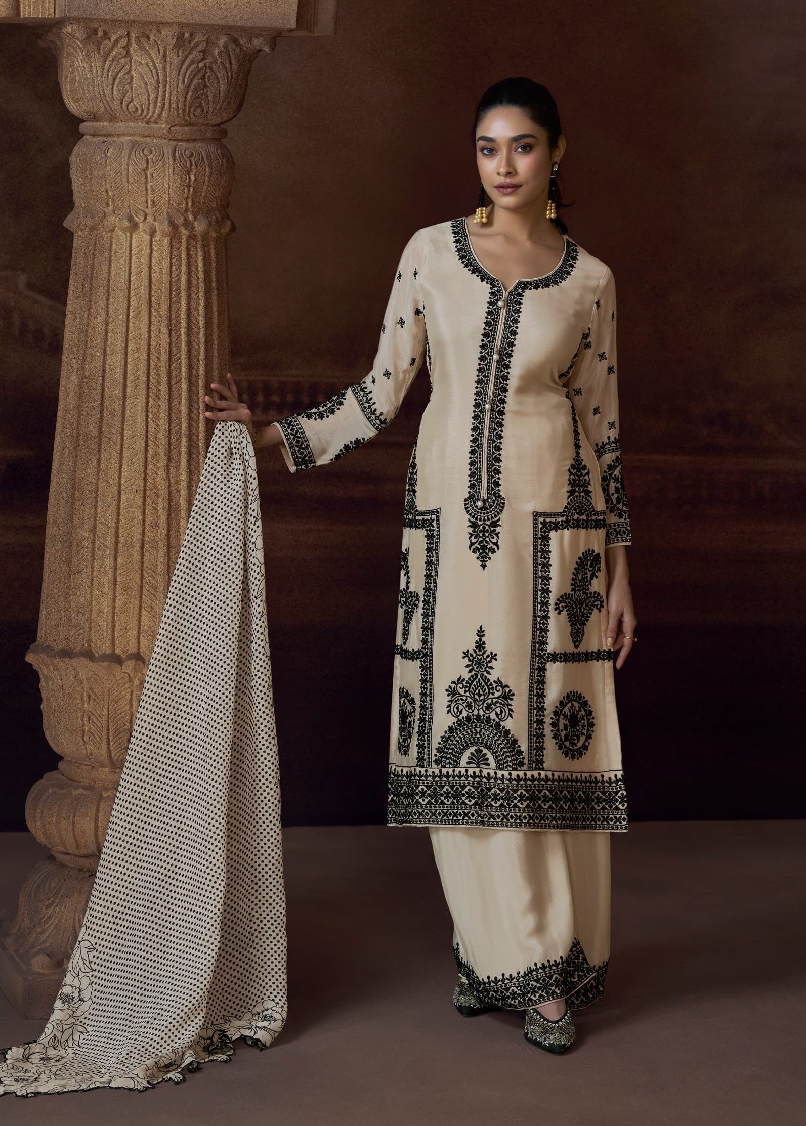Anaita Beige Heavy Chinon Stitched Salwar Suit With Sequence Embroidery Work - Distacart