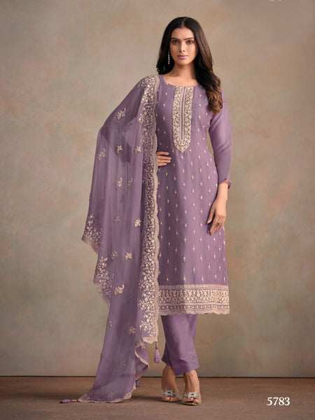 Anaita Purple Heavy Organza With Embroidery Straight Salwar Suit