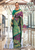 Monjolika Fashion Weaving Handloom Silk Blend Trendy Saree In Green And Magenta - Distacart
