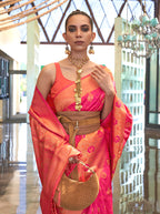 Monjolika Fashion Weaving Handloom Silk Blend Trendy Saree In Peach And Pink - Distacart