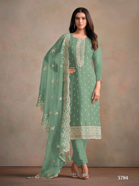 Anaita Light Teal Heavy Organza With Embroidery Straight Salwar Suit