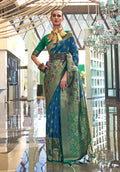 Monjolika Fashion Weaving Handloom Silk Blend Trendy Saree In Blue And Green - Distacart