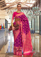 Monjolika Fashion Weaving Handloom Silk Blend Trendy Saree In Purple And Rani Pink - Distacart