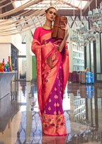 Monjolika Fashion Weaving Handloom Silk Blend Trendy Saree In Purple And Rani Pink - Distacart