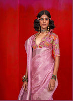 Monjolika Fashion Viscose Pink Zari Weaving Border Traditional Saree