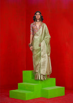 Monjolika Fashion Viscose Light Green Zari Weaving Border Traditional Saree - Distacart
