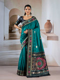 Monjolika Fashion Teal Weaving Handloom Silk Blend Designer Saree