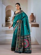 Monjolika Fashion Teal Weaving Handloom Silk Blend Designer Saree