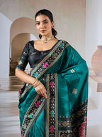 Monjolika Fashion Teal Weaving Handloom Silk Blend Designer Saree