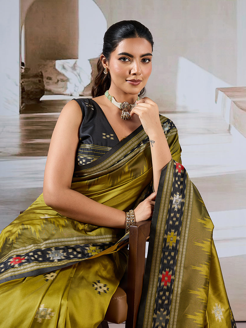 Monjolika Fashion Olive Weaving Handloom Silk Blend Designer Saree