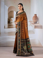 Monjolika Fashion Rust Weaving Handloom Silk Blend Designer Saree