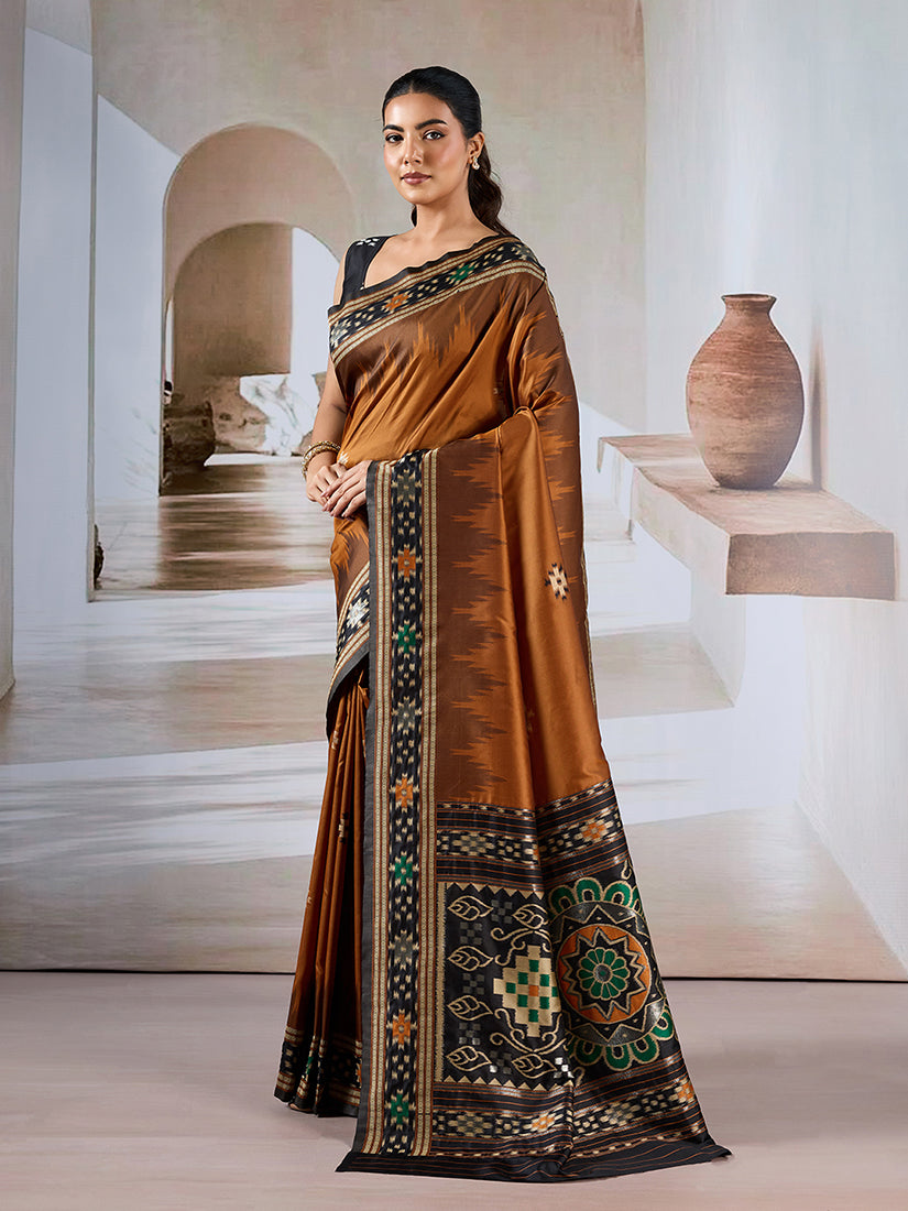 Monjolika Fashion Rust Weaving Handloom Silk Blend Designer Saree