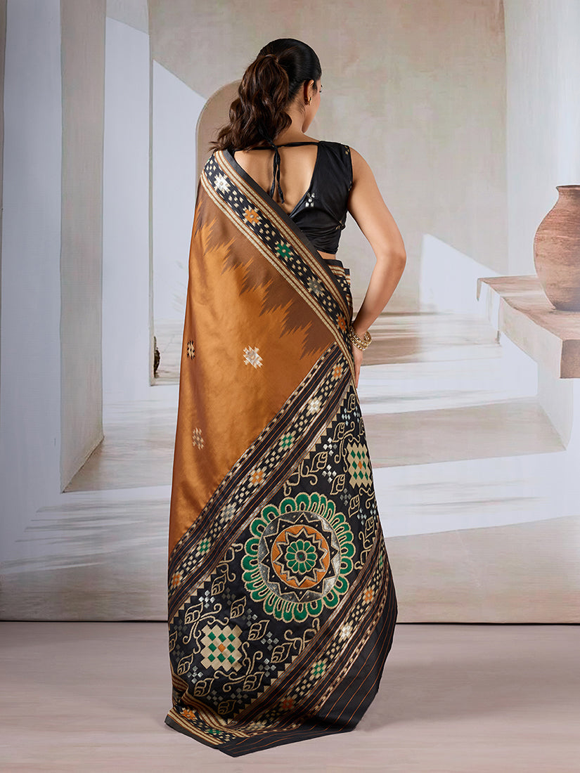 Monjolika Fashion Rust Weaving Handloom Silk Blend Designer Saree