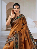 Monjolika Fashion Rust Weaving Handloom Silk Blend Designer Saree