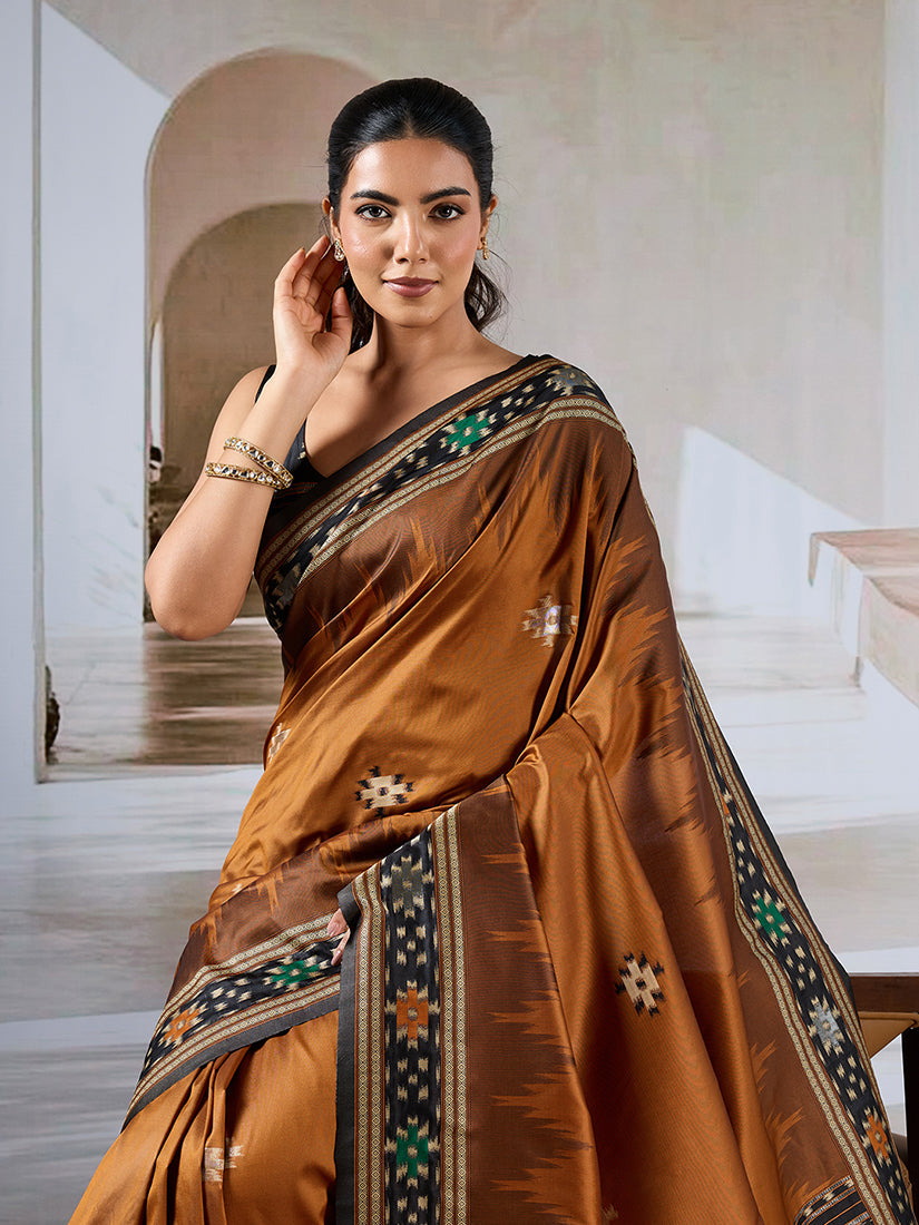 Monjolika Fashion Rust Weaving Handloom Silk Blend Designer Saree