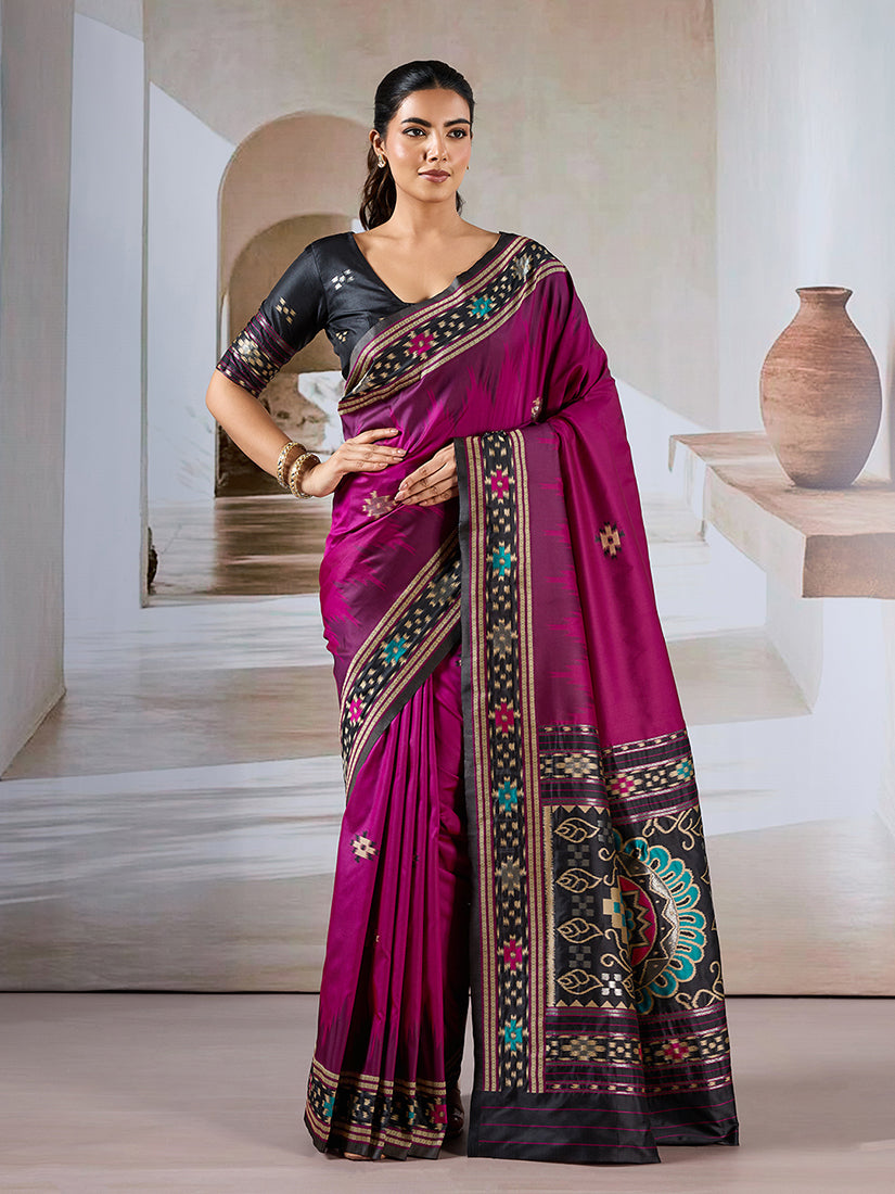 Monjolika Fashion Dark Magenta Weaving Handloom Silk Blend Designer Saree