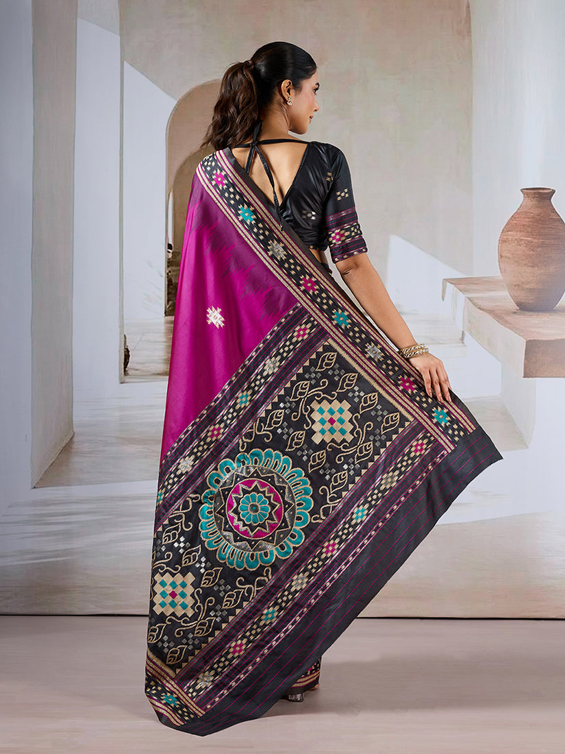 Monjolika Fashion Dark Magenta Weaving Handloom Silk Blend Designer Saree